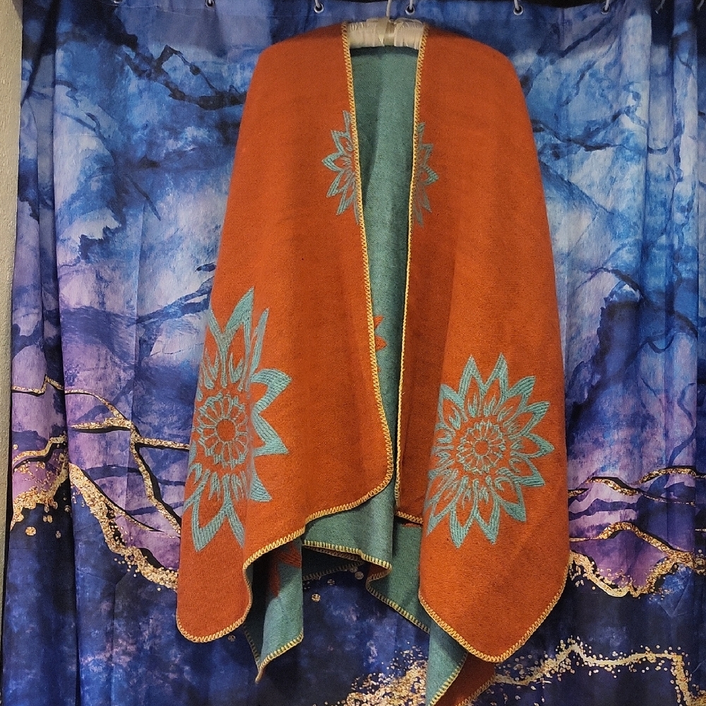 Orange and Blue Floral Women's Shawl